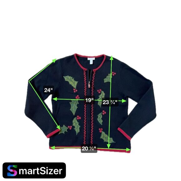 Charter Club Christmas Sweater Womens MP Lambswool Black Holly Embroidery‎ Zip - Picture 4 of 7